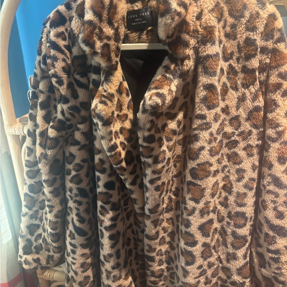 Love Tree Brown Leopard Faux Fur Jacket - Picture 3 of 6